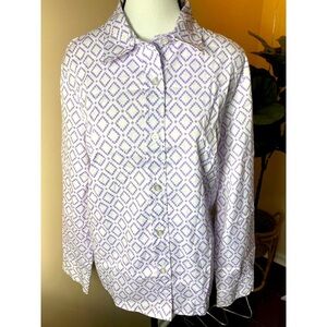 Blair Purple & White Tribal Aztec Geometric Fitted Button Down Blouse Medium NEW